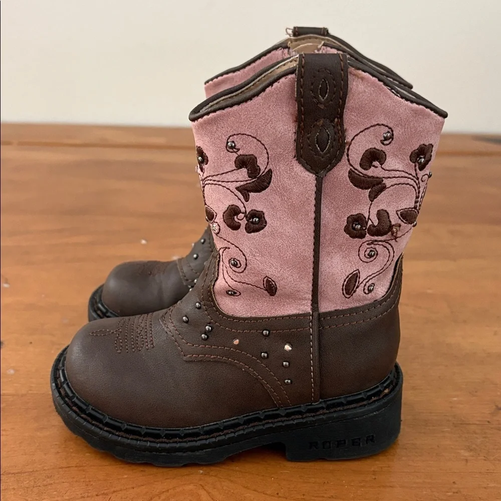 Roper Brown and Pink Floral Boots w/Lights Size 6